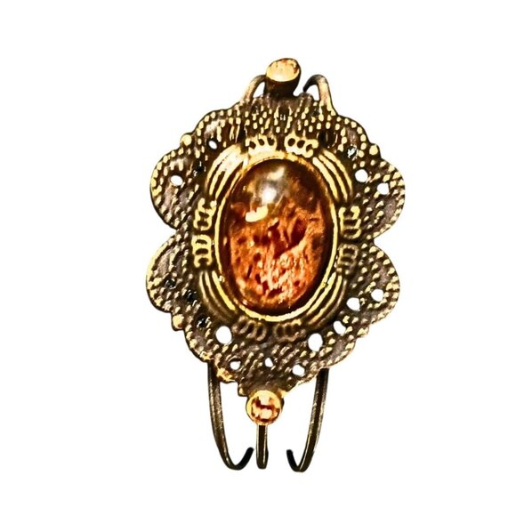 Jewelry - Vintage Tarnished Silver Amber Cuff Bracelet Ornate Filigree Victorian Estate